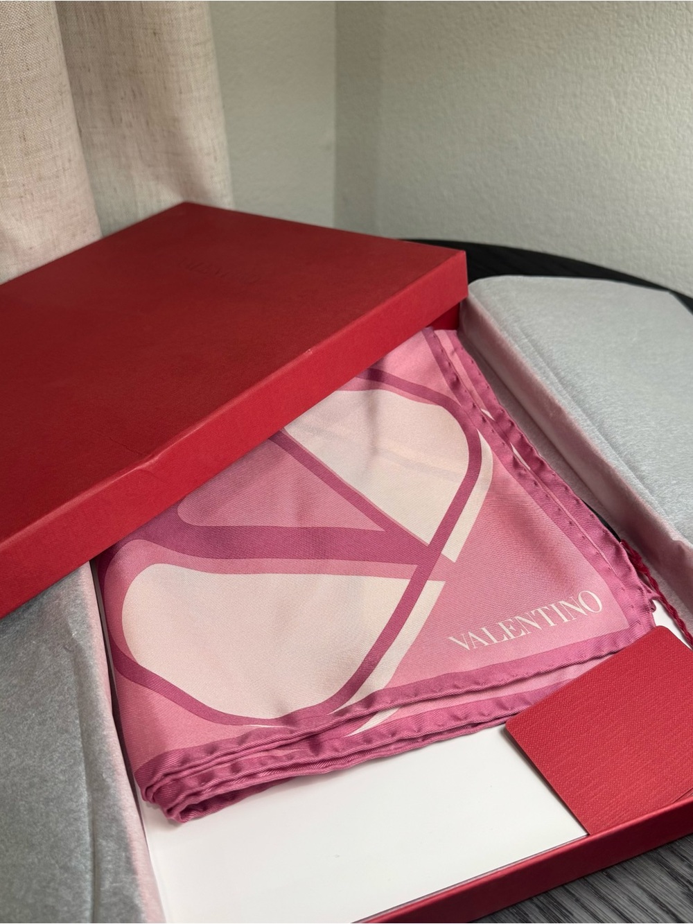 Valentino Garavani V-Logo Two-Tone Monogram Silk Scarf Pink
